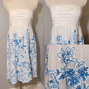 VANESSA VIRGINIA Anthropologie Strapless Cotton Dress with Embroidery Size 12